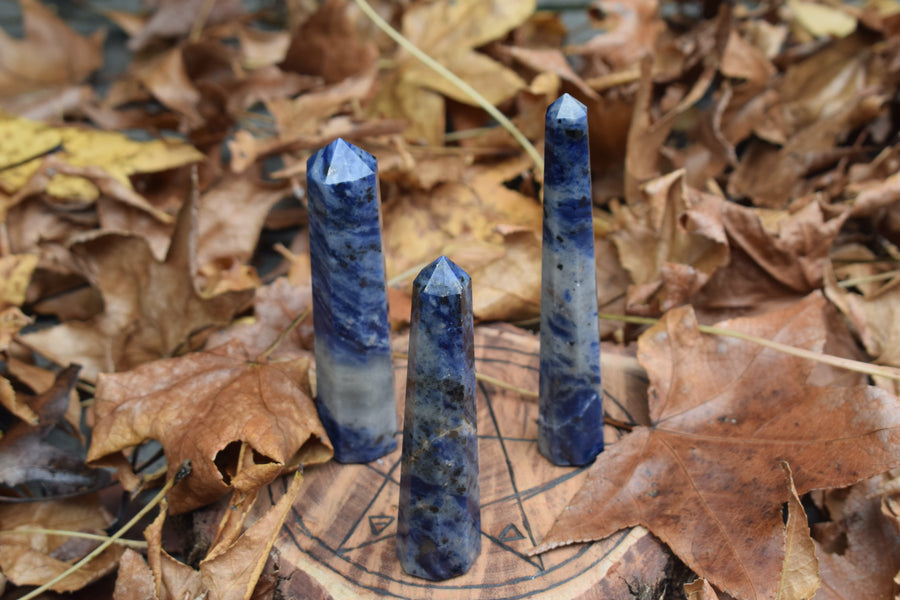 Sodalite Crystal Obelisk Wand + Cleansing & Charging Kit for Healing & Speaking Your Truth