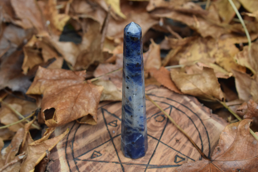 Sodalite Crystal Obelisk Wand + Cleansing & Charging Kit for Healing & Speaking Your Truth