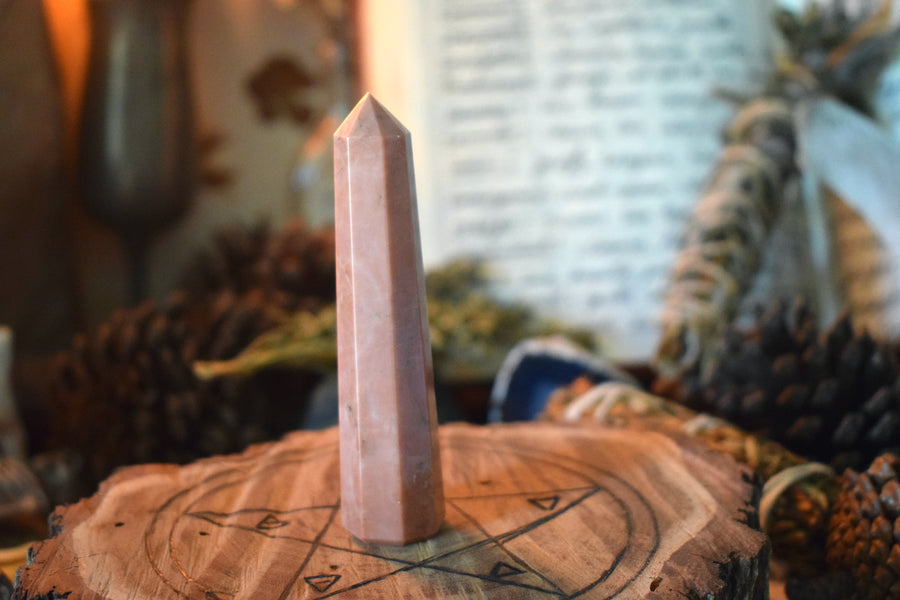 Pink Opal Crystal Obelisk Wand + Cleansing & Charging Kit for Love, Dreams & Hope