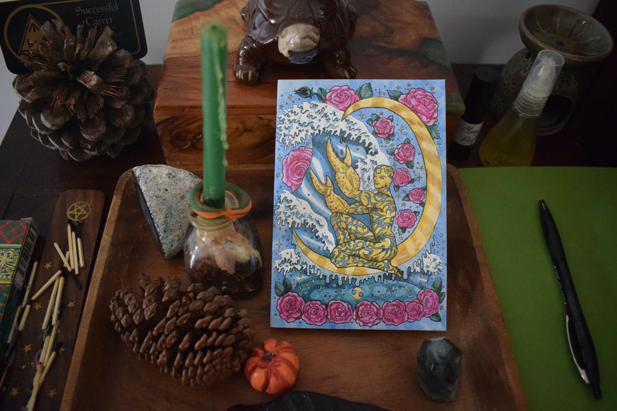 Gate of Souls CANCER Water Element Stunning Astrology Artwork Blank GREETING CARD & Envelope