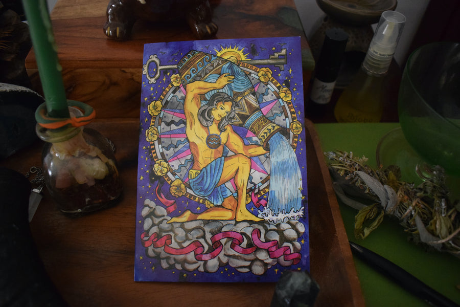 Neptune Mananan AQUARIUS Water Element Stunning Astrology Artwork Blank GREETING CARD & Envelope