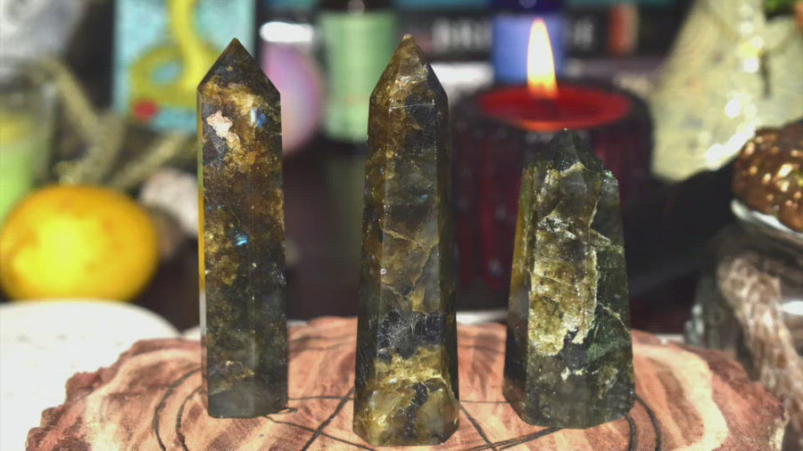 Labradorite Crystal Obelisk + Cleansing & Charging Kit for Astral Travel, Meditation, Divination