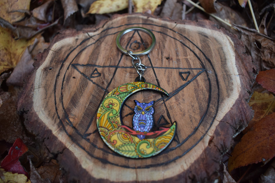 Three Owl Key Ring Talisman Set For Luck, Psychic Power & Wisdom