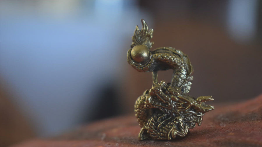 Mini Dragon holding Pearl Solid Bronze Ornament