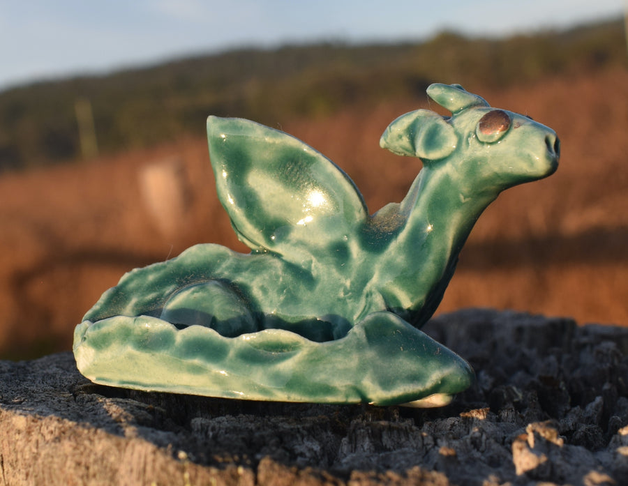 Mini Handmade Green Ceramic Dragon Ornament by Australian Artist