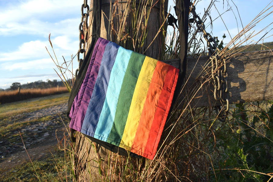 Double-Sided Rainbow Cotton Fabric Shoulder Bag