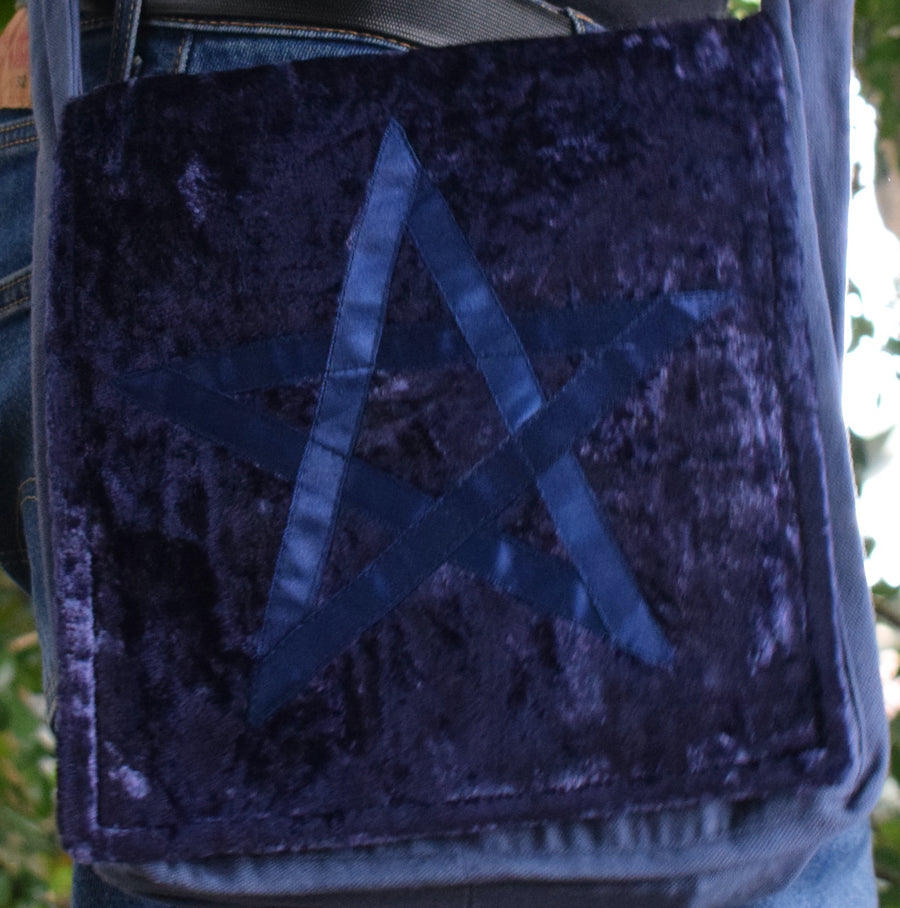 Velvet navy blue pentagram shoulder bag