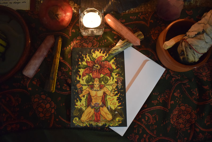 THE HORNED GOD Emperor ARIES Fire Element Astrology Horoscope Star Sign Blank GREETING CARD & Envelope