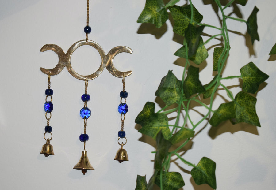 Maiden Mother Crone Hanging Royal Blue Wind Chime with 3 Bells Charm