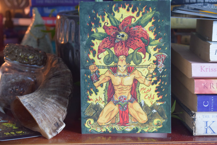 THE HORNED GOD Emperor ARIES Fire Element Astrology Horoscope Star Sign Blank GREETING CARD & Envelope