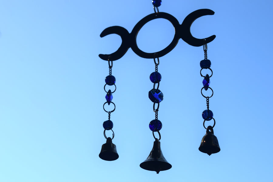 Maiden Mother Crone Hanging Royal Blue Wind Chime with 3 Bells Charm