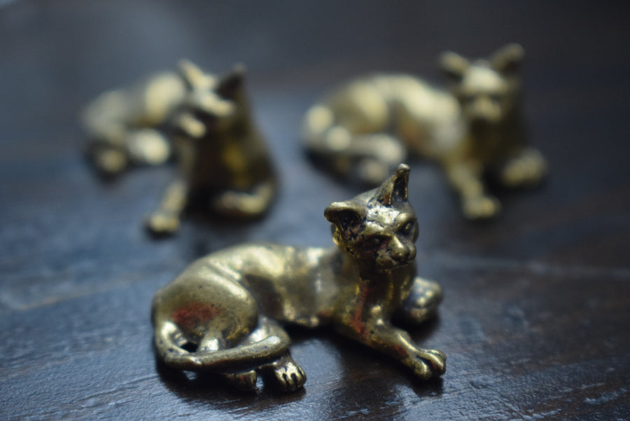 Mini Reclining Cat Solid Bronze Ornament