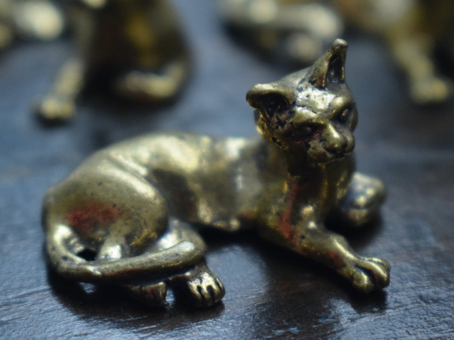 Mini Reclining Cat Solid Bronze Ornament