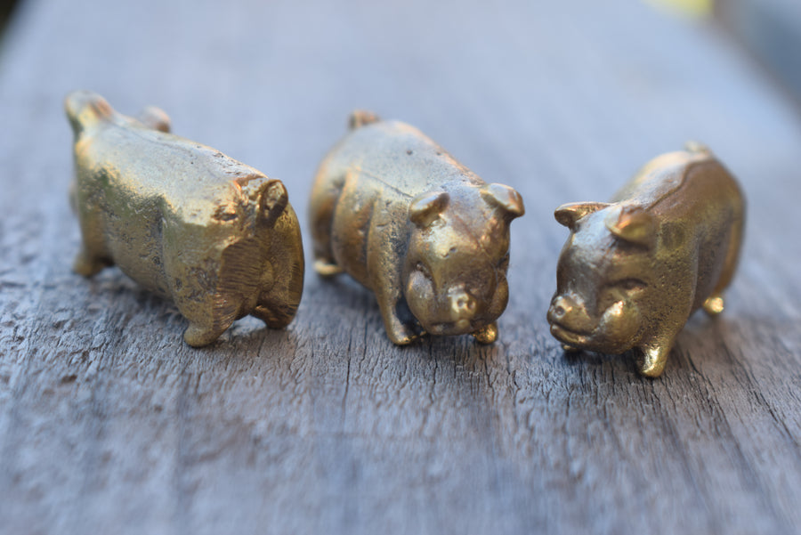 Mini Solid Bronze Pig Ornament