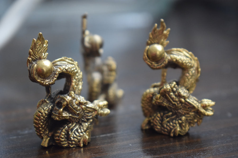 Mini Dragon holding Pearl Solid Bronze Ornament