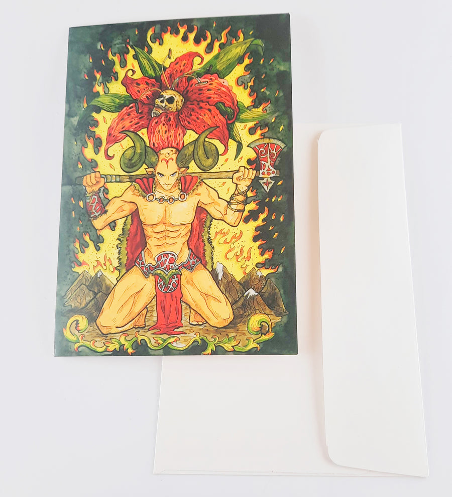 THE HORNED GOD Emperor ARIES Fire Element Astrology Horoscope Star Sign Blank GREETING CARD & Envelope