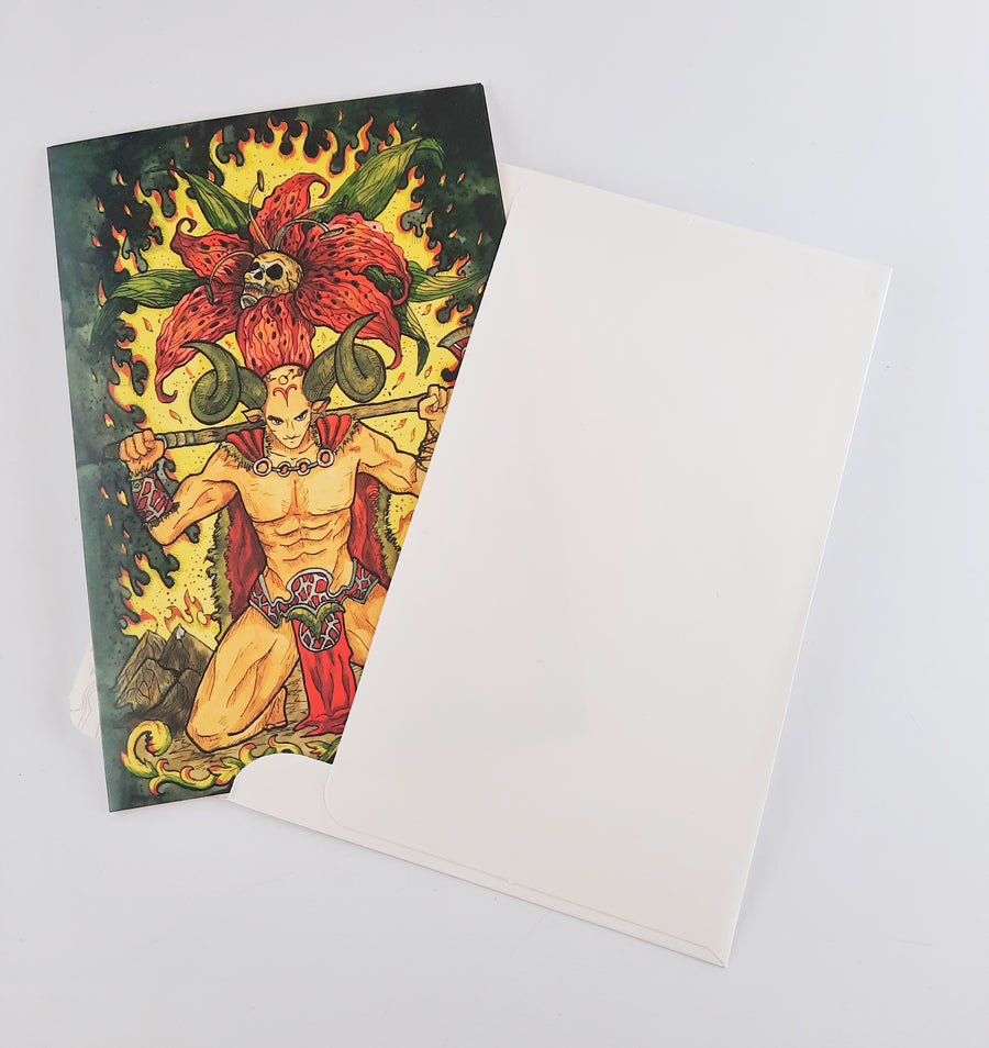 THE HORNED GOD Emperor ARIES Fire Element Astrology Horoscope Star Sign Blank GREETING CARD & Envelope